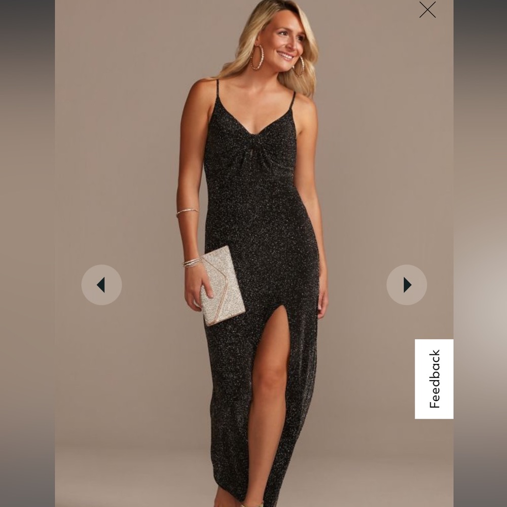 Davids Bridal Glitter Knit Sheath V Neck Gown